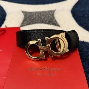 Salvatore Ferragamo Gold Buckle Reversible Black/Brown Belt Sz 42